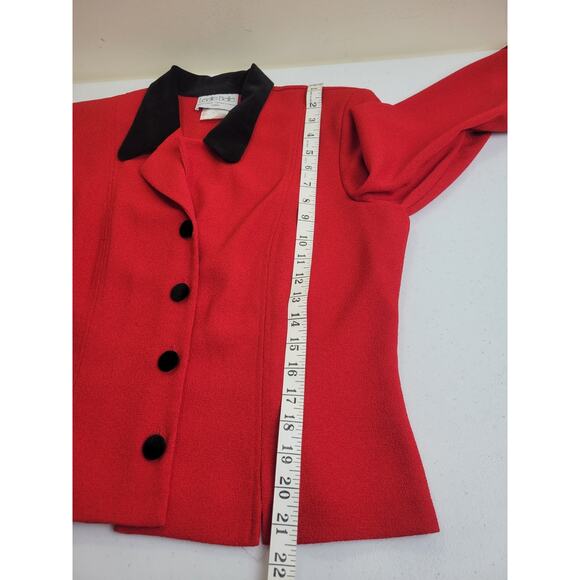 Leslie Belle Red Black Velvet Collar 2-Piece Formal Work Skirt & Jacket Size 8 - Picture 4 of 16